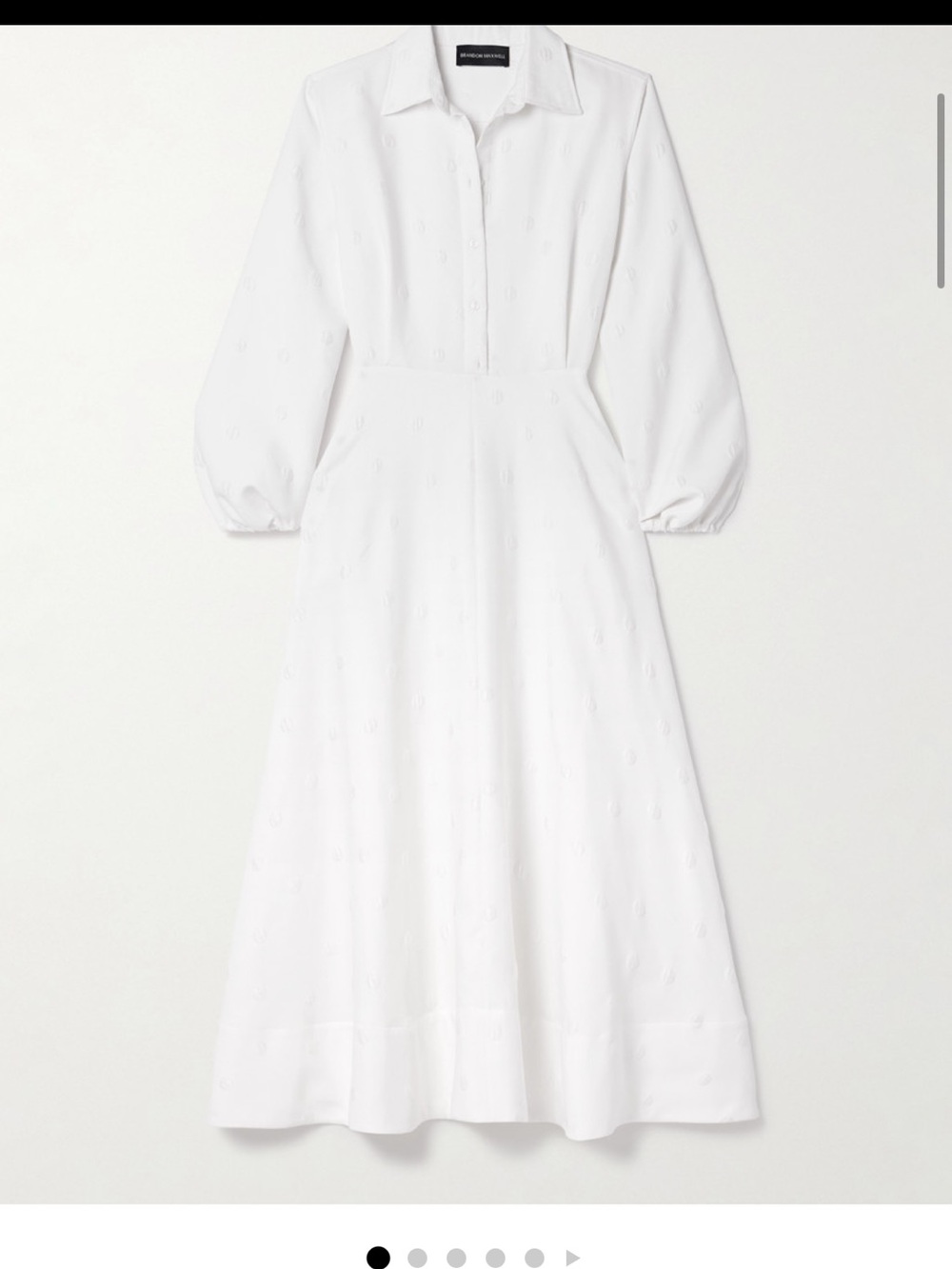 Brandon Maxwell White Polka-Dot Jacquard Midi Shirt Dress